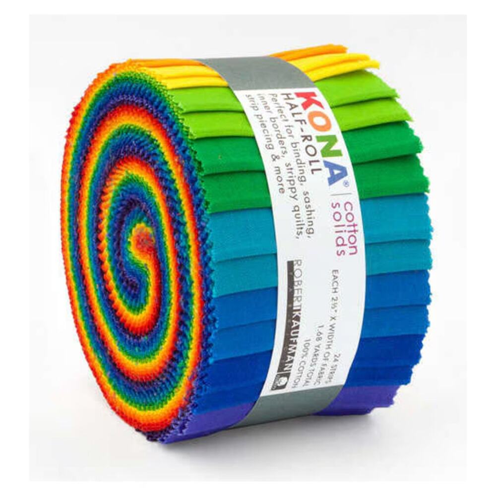 Bright Rainbow Junior Jelly Roll by Kona Cotton Solids for Robert Kaufman